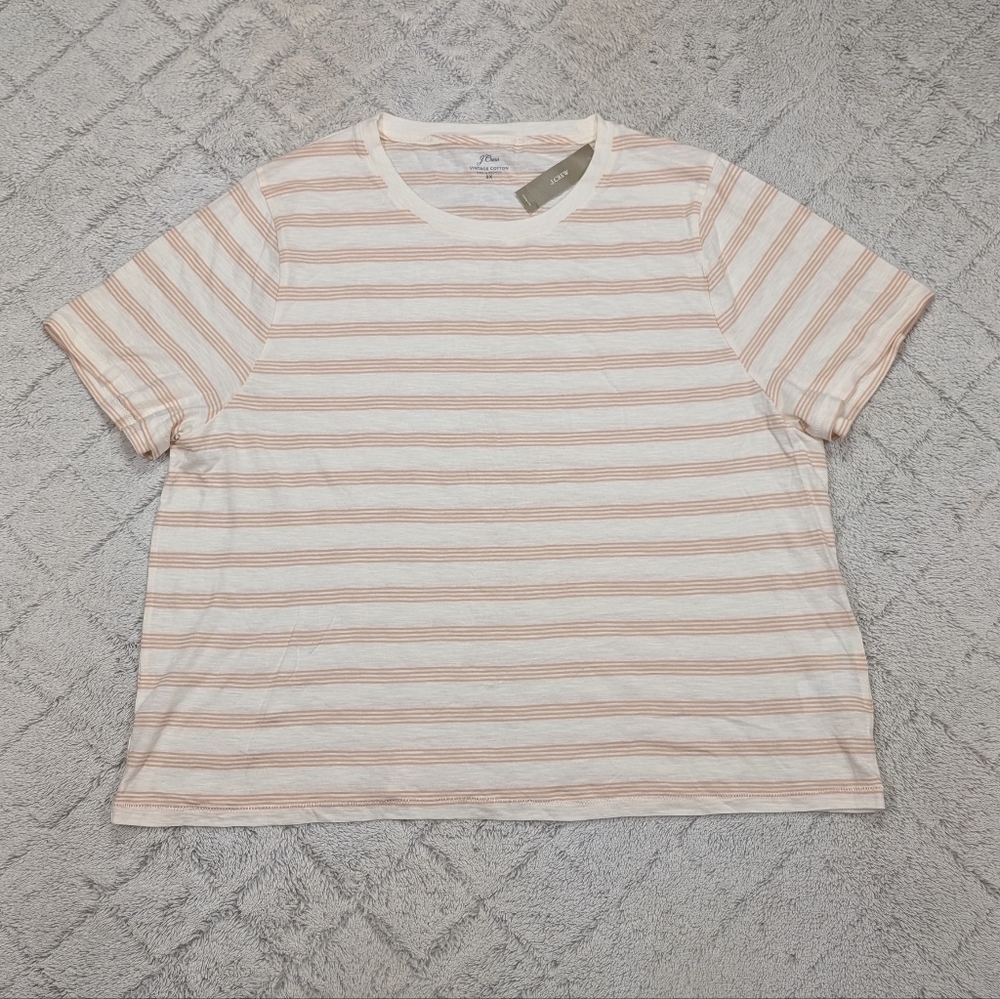 J. Crew Shirt Womens 3X White Beige Stripe Vintage Cotton Crewneck Tee Casual